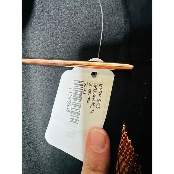 SHOSHANNA Black Georgette Metallic Ribbon Waist Cinching Cutout Randi Dress 14 - Picture 8 of 15